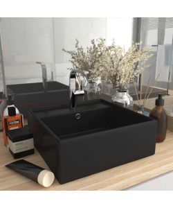 Lavabo Troppopieno Quadrato Nero Opaco 41x41cm Ceramica