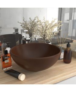 Lavandino Lusso Rotondo Marrone Scuro Opaco 32,5x14 cm Ceramica