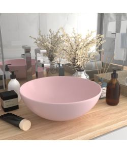 Lavandino da Bagno in Ceramica Rosa Opaco Rotondo