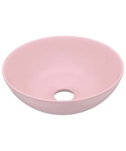 Lavandino da Bagno in Ceramica Rosa Opaco Rotondo