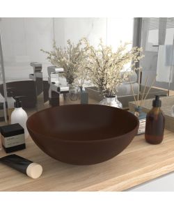 Lavandino da Bagno in Ceramica Marrone Scuro Rotondo