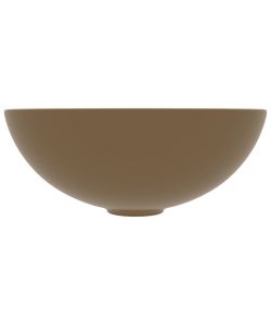 Lavandino da Bagno in Ceramica Crema Opaco Rotondo