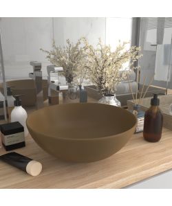 Lavandino da Bagno in Ceramica Crema Opaco Rotondo