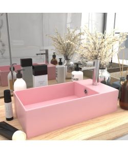 Lavandino con Troppopieno in Ceramica Rosa Opaco