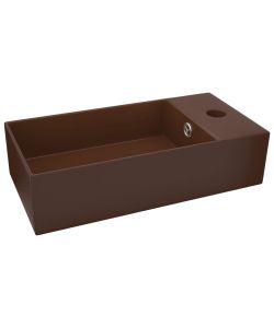 Lavandino con Troppopieno in Ceramica Marrone Scuro