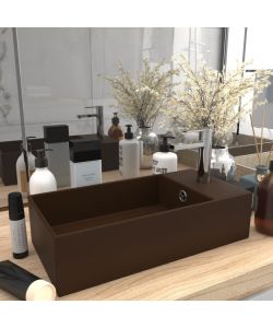 Lavandino con Troppopieno in Ceramica Marrone Scuro