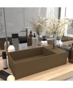 Lavandino con Troppopieno in Ceramica Crema Opaco