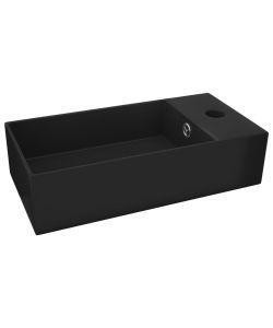 Lavandino con Troppopieno in Ceramica Nero Opaco