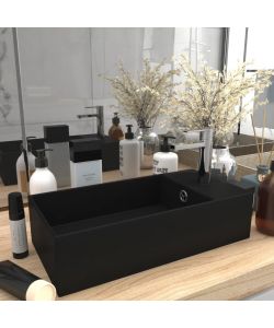 Lavandino con Troppopieno in Ceramica Nero Opaco