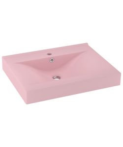 Lavandino con Foro Rubinetto Rosa Opaco 60x46 cm in Ceramica