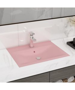 Lavandino con Foro Rubinetto Rosa Opaco 60x46 cm in Ceramica