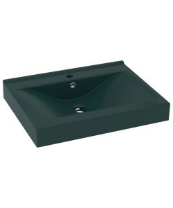 Lavabo con Foro Rubinetto Verde Scuro Opaco 60x46cm in Ceramica