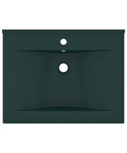 Lavabo con Foro Rubinetto Verde Scuro Opaco 60x46cm in Ceramica