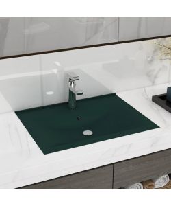 Lavabo con Foro Rubinetto Verde Scuro Opaco 60x46cm in Ceramica