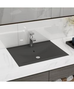 Lavabo con Foro Rubinetto Grigio Scuro Opaco 60x46 cm Ceramica