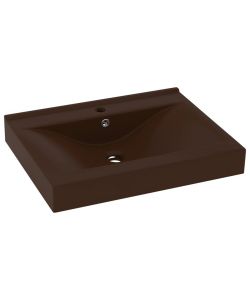 Lavabo con Foro Rubinetto Marrone Scuro Opaco 60x46cm Ceramica