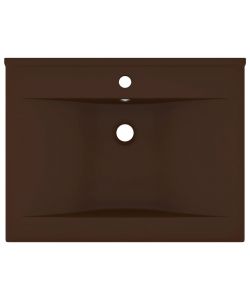 Lavabo con Foro Rubinetto Marrone Scuro Opaco 60x46cm Ceramica