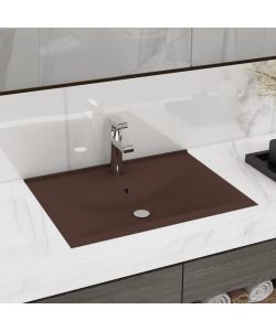 Lavabo con Foro Rubinetto Marrone Scuro Opaco 60x46cm Ceramica