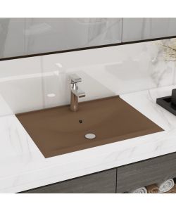 Lavandino con Foro Rubinetto Crema Opaco 60x46 cm in Ceramica