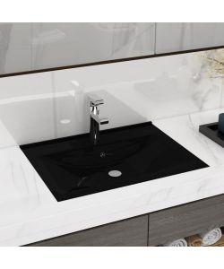 Lavandino con Foro Rubinetto Nero Opaco 60x46 cm in Ceramica