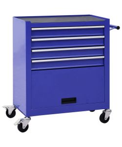  Carrello Portautensili con 4 Cassetti in Acciaio Blu