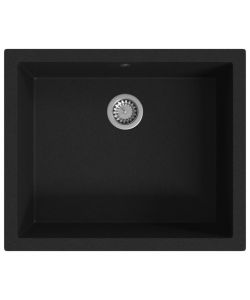 Lavello da Cucina con Foro Troppopieno Nero in Granito 550x460x194 mm