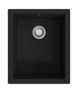 Lavello da Cucina con Foro Troppopieno Nero in Granito 380x460x194 mm