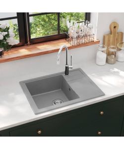 Lavello da Cucina con Foro Troppopieno Ovale Grigio in Granito