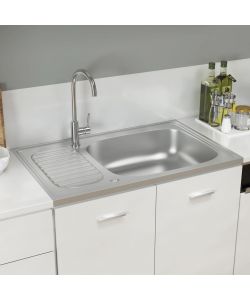 Lavello Cucina e Scolapiatti 800x500x155mm Acciaio Inox Argento