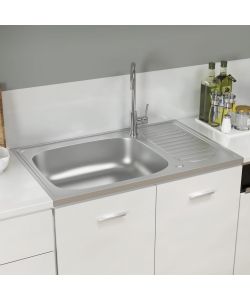 Lavello Cucina e Scolapiatti 800x500x155mm Acciaio Inox Argento