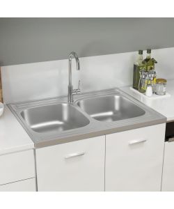 Lavello Cucina Doppia Vasca 800x600x155 mm Argento Acciaio Inox