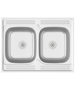 Lavello Cucina Doppia Vasca 800x600x155 mm Argento Acciaio Inox