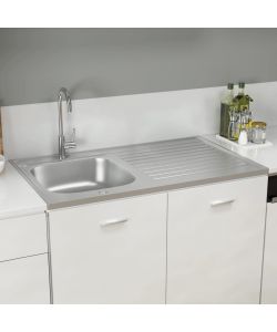 Lavello Cucina e Scolapiatti Argento 1000x600x155 mm in Acciaio