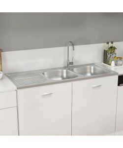 Lavello Cucina Doppia Vasca Argento 1200x500x155 mm in Acciaio