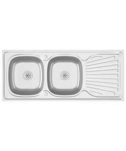 Lavello Cucina Doppia Vasca Argento 1200x600x155 mm in Acciaio