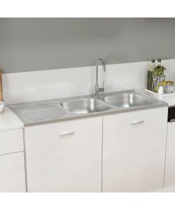 Lavello Cucina Doppia Vasca Argento 1200x600x155 mm in Acciaio