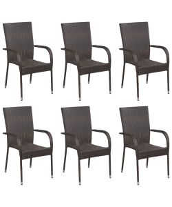 Sedie da Esterno Impilabili 6 pz in Polyrattan Marrone
