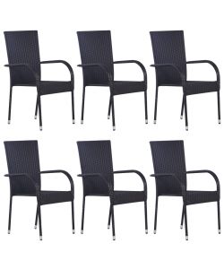 Sedie da Esterno Impilabili 6 pz in Polyrattan Nere