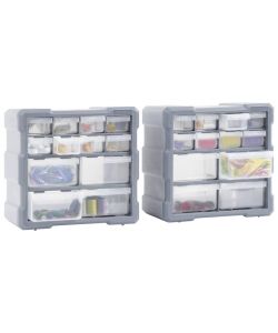  Mobili Contenitori con 12 Cassetti 2 pz 26,5x16x26 cm