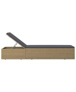 Lettino Prendisole in Polyrattan Marrone e Grigio Scuro