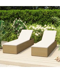 Lettino Prendisole in Polyrattan Marrone e Bianco Crema