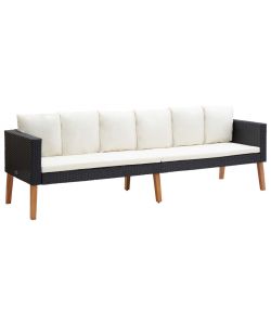 Divano da Giardino a 3 Posti con Cuscini in Polyrattan Nero