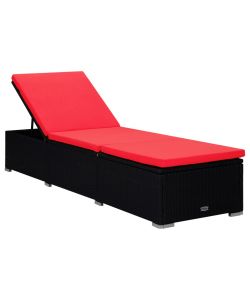 Lettino Prendisole con Cuscino e Tavolino in Polyrattan Rosso