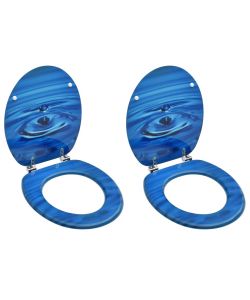 Tavolette WC con Coperchi 2 pz in MDF Blu Design Goccia d'Acqua