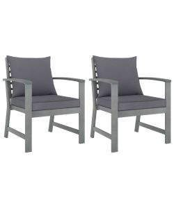 Sedie da Giardino e Cuscini Grigio Scuro 2 pz Massello Acacia  311827
