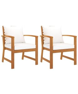 Sedie da Giardino e Cuscini Crema 2 pz Legno Massello d'Acacia