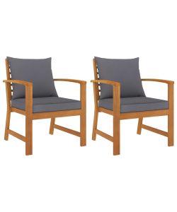 Sedie da Giardino e Cuscini Grigio Scuro 2 pz Massello Acacia  311832