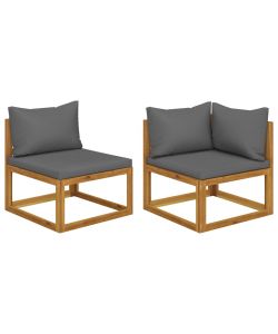 Set Divani da Giardino 2 pz con Cuscini Grigio Scuro in Acacia