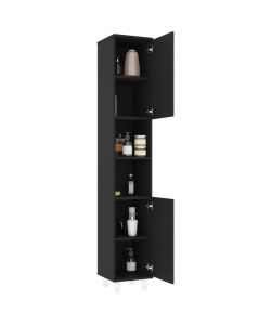 Armadio da Bagno Nero 30x30x179 cm in Truciolato