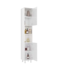 Armadio da Bagno Bianco Lucido 30x30x179 cm in Truciolato